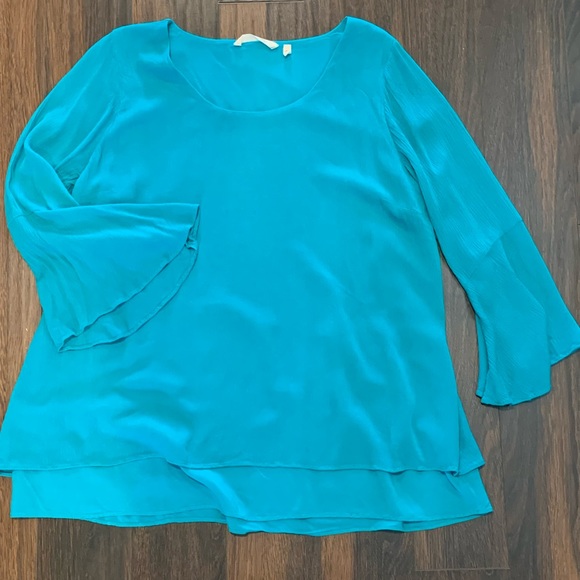Soft Surroundings lined teal flowing blouse PXL - Picture 4 of 8